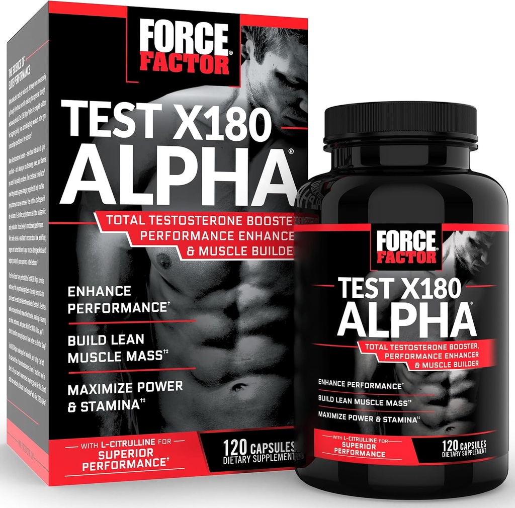 Prueba de factor de fuerza X180 Booster de testosterona alfa para hombres, suplemento de testosterona con Fenugreek patentado " L-Citrulline para promover el músculo magro, fuerza, energía, potencia " , 120 cápsulas