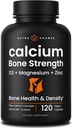 Calcio Suplemento de Bone Strength Silencio Planta Calcio Citrato + Vitamina D3, K2, Magnesio, Zinc, Potasio, Boron &amp; Strontium ← Premium Extra Strength Bone Health & Density Complex ← 120 Vegan Capsules