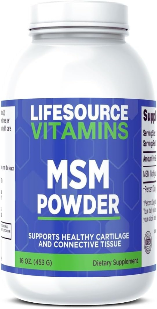 LifeSource Vitamins MSM Powder - 16 oz - Puro y Limpio - 226 Servings - 2,000 mg Por Serving