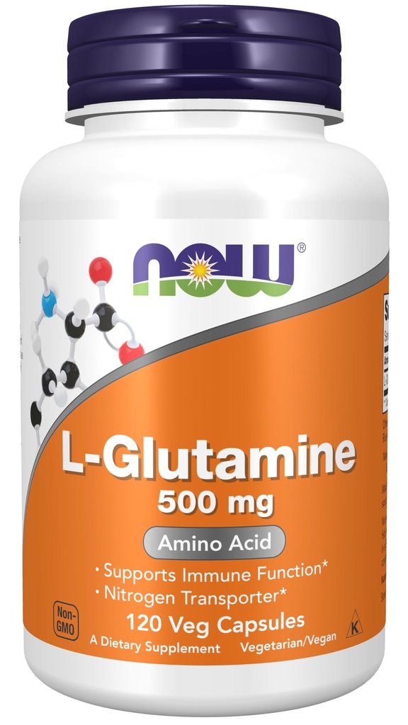 AHORA Suplementos de alimentos, L-Glutamina 500 mg, Transporter de nitrógeno*, Aminoácidos, 120 cápsulas de veg