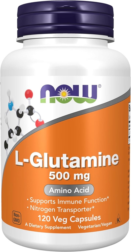 AHORA Suplementos de alimentos, L-Glutamina 500 mg, Transporter de nitrógeno*, Aminoácidos, 120 cápsulas de veg