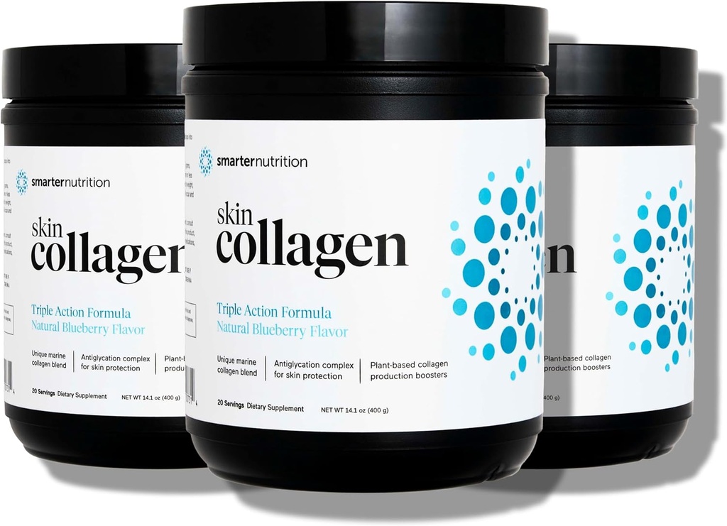 SMARTERNUTRITION Marine Collagen - Tipo 1 &amp; 3 Peptides con antioxidantes herbarios para la salud de la piel y el cabello - Vitamina E &amp; C, Té verde, pólvora de Berry, Quercetina - (60 Servings (Pack of 3))