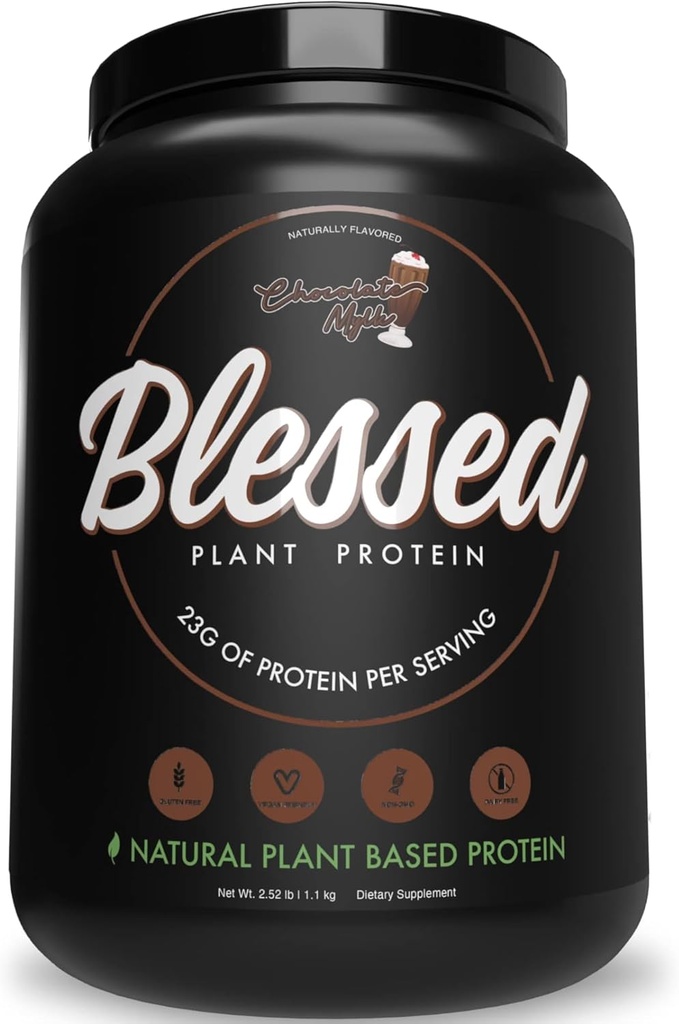 Blessed Vegan Protein Powder - Plant Based Protein Powder Meal Replacement Protein Shake, 23g of Pea Protein Powder, Dairy Free, Gluten Free, Soy Free, No Sugar Added, 30 Servings (Chocolate Mylk)