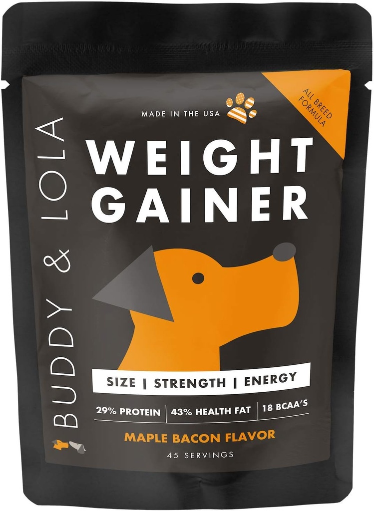 Buddy &amp; Lola Dog Weight Gainer - Suplemento de perro para la ganancia de peso - Dog Protien Powder para Max Muscle Builder, Suplemento Calorie Alto para todos los perros &amp; razas inc Bully. Pro Food Topper - Made in The USA