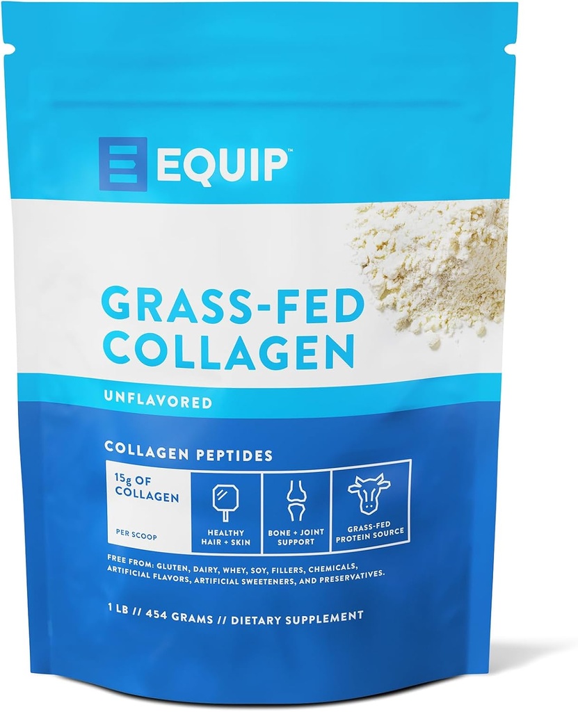 Equip Foods Grass Fed Collagen Powder ANTE Hidrolyzed Bovine Collagen Peptides with Amino Acids ANTE Prime Beef Collagen for Healthy Joints, Skin & Nails ← Non-GMO, Paleo Friendly ← 30 Servings, Unflavored
