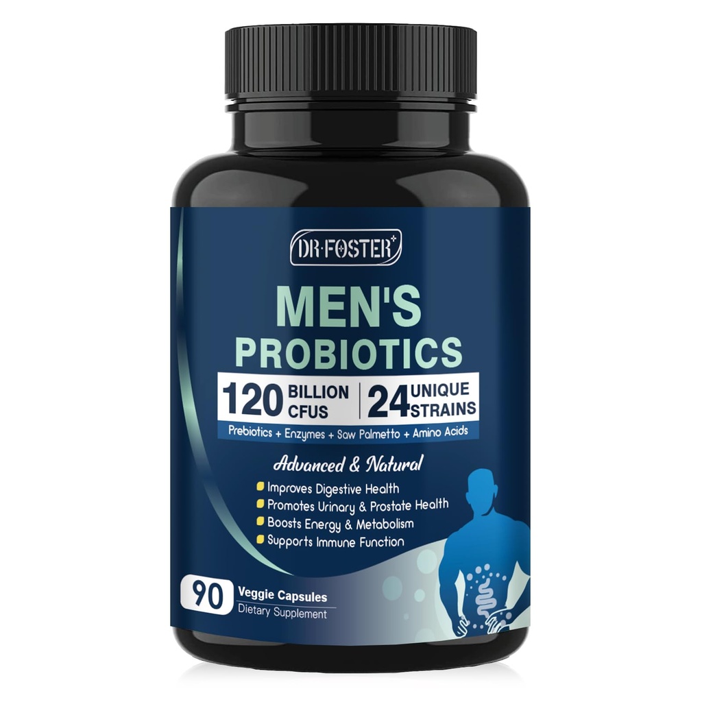 Probiotics for Men Digestive Health, 120 Billion CFUs Mens Probiotic with Digestive Enzymes & Prebiotics & Saw Palmetto & Cranberry for Gut, Prostate & Urinary Tract Health, Shelf Stable, 90 Capsules