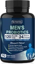 Probióticos para Hombre Salud Digestiva, 120 Billones CFUs Mens Probiótico con Enzimas Digestivas " Saw Palmetto " Cranberry for Gut, Prostate " Urinary Tract Health, Shelf Stable, 90 cápsulas