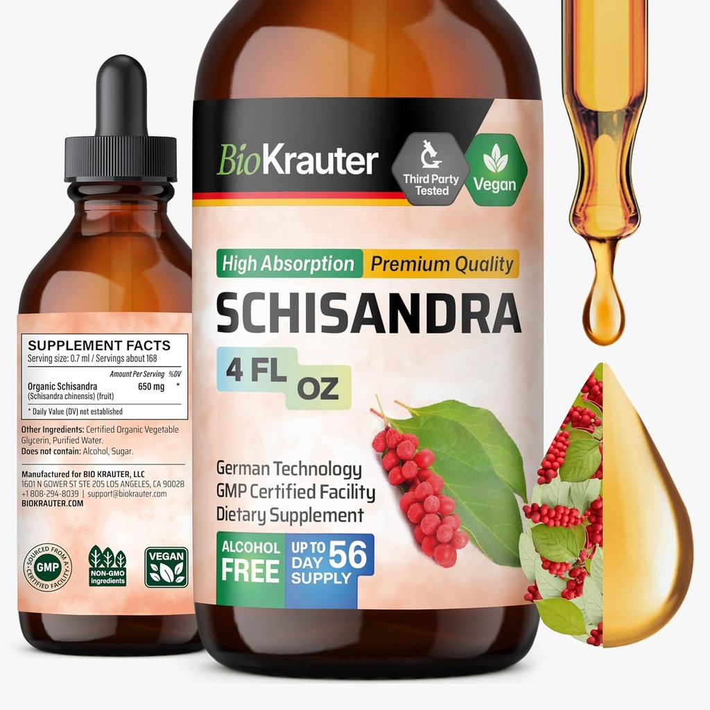 BIO KRAUTER Schisandra Berry Drops - Natural Schisandra Suplemento para Mood Support - Alcohol &amp; Sugar Free Extract - 4 Fl.Oz.