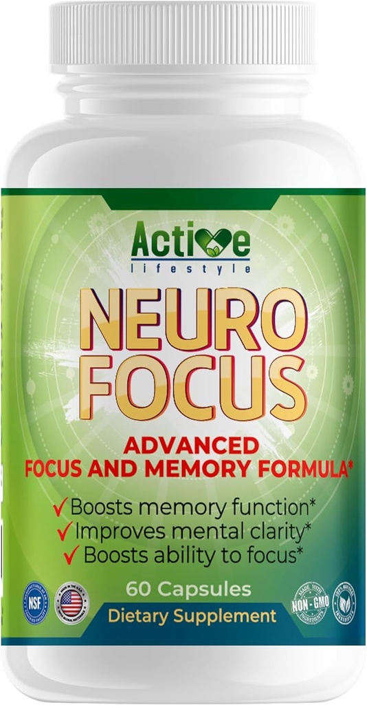 Neuro Focus Suplemento cerebral nootrópico para hombres " Mujeres: Memoria, Claridad " Anterior Ginkgo Biloba, Vitamina B6, Phosphatidylserine, Choline, Huperzine A