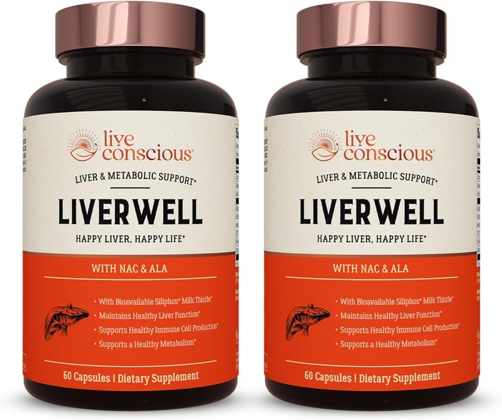 LiverWell Liver Cleanse, Rejuvenation, Metabolic Support - Suplemento Liver Health w/Highly Bioavailable Milk Thistle Extract, N-Acetyl Cysteine, Alpha Lipoic Acid, Zinc, Selenium - 2 Pack