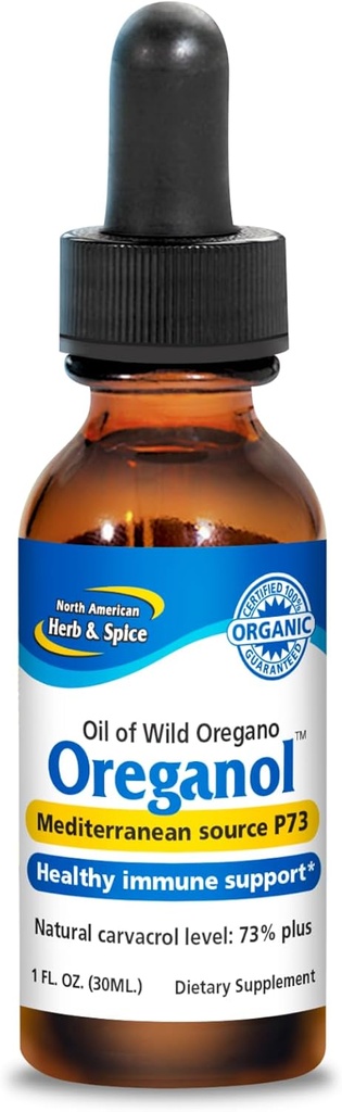 NORTH AMERICAN HERB " SPICE Oreganol - 1 fl oz, Pack of 2 - Aceite de orégano orgánico, sin procesar, sin procesar - Fuente Mediterránea P73 - Non-GMO - 864 Total Servings