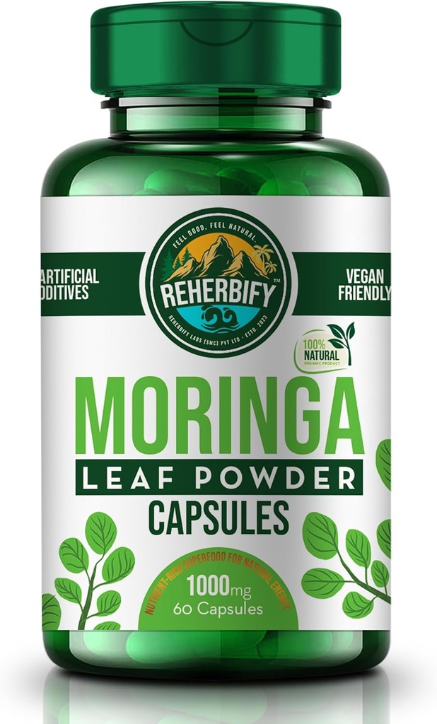 Moringa Capsules por ReHerbify tención 1000mg, 60 Capsules  Moringa Orgánica Oleifera Leaf Powder Supplement for Immunity and Wellness