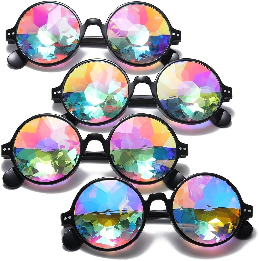 Trippy Festivales Psicópicos Kaleidoscopio Rainbow Sunglass Rave Goggle Glasses Prism Diffraction (4 PCS Black