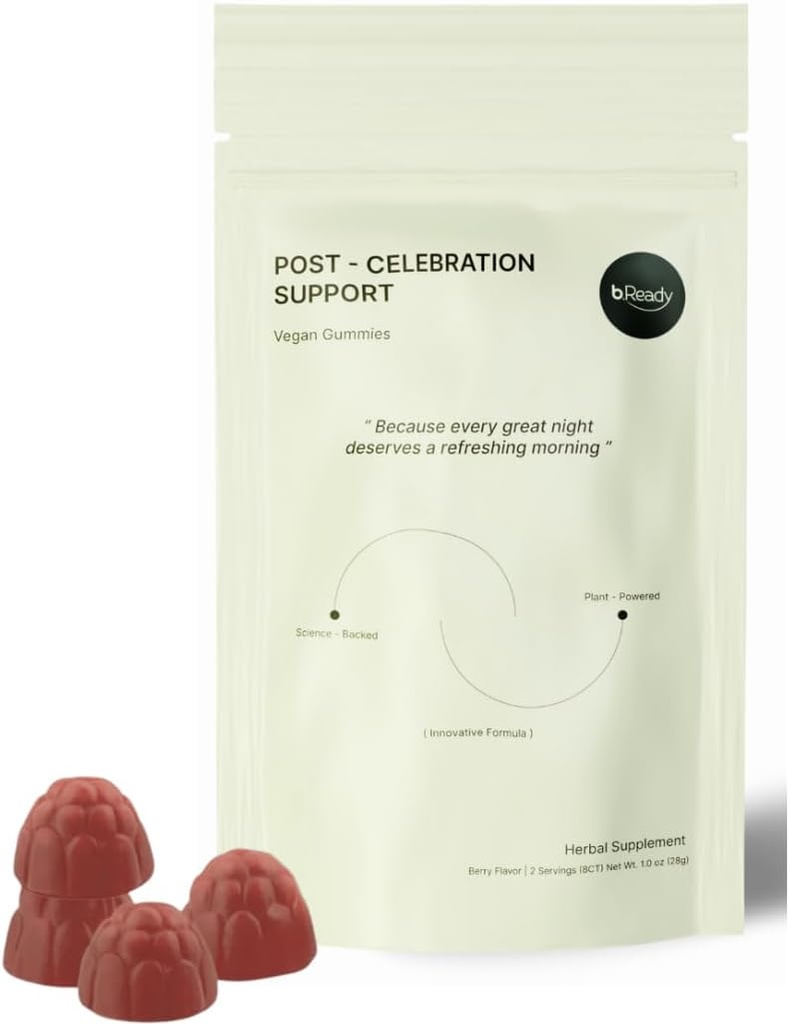 b.Ready Morning Recovery Gummies for Post-Celebration, Travel " Jet lag Wellness with Vitamin B, Milk Thistle " Prickly Pear ANTE Travel Essential Strawberry Flavor Vegan Gummies (2 Servings)