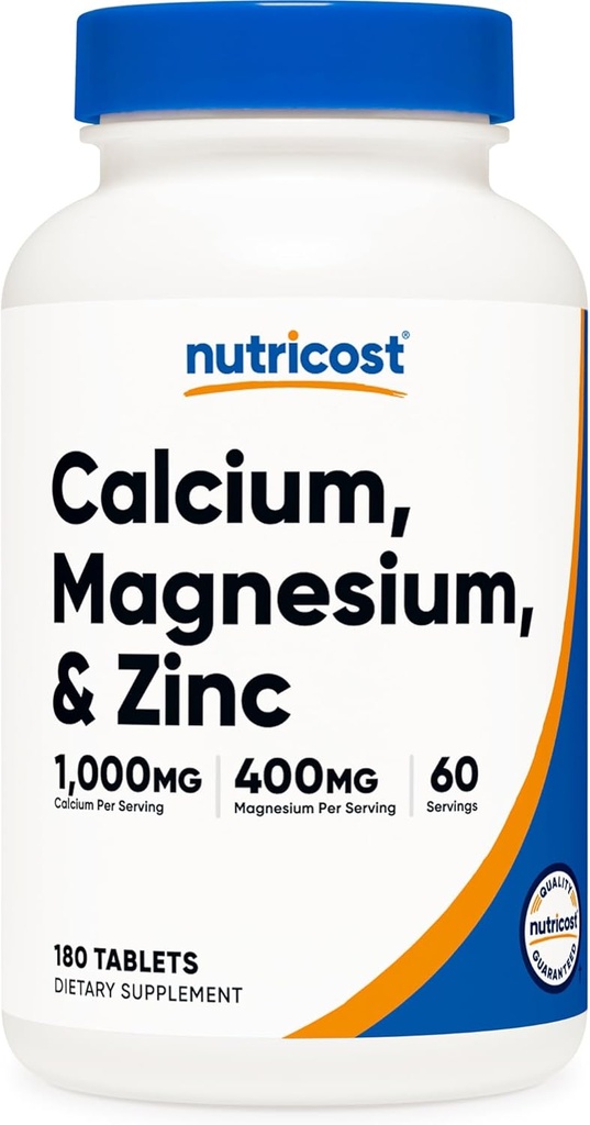 Nutricost Calcium, Magnesium & Zinc Tablets 1,415 mg, 180 Tablets - Suplemento Vitamina/Mineral Blend, 60 Servings - Gluten Free, Non-GMO