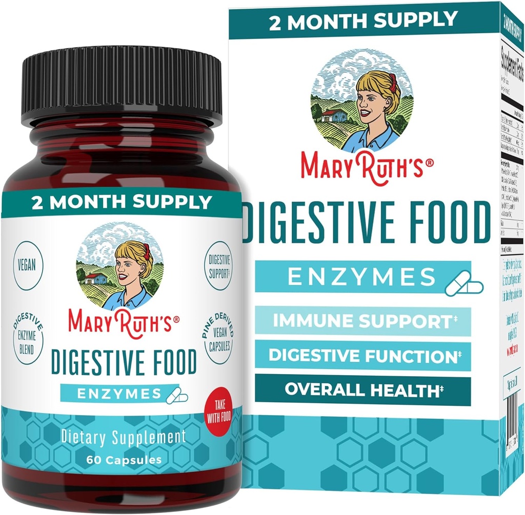 MaryRuth Organics Digestive Enzymes ← Hasta 2 Mes de Suministro Silencio Vegan Digestive Health Aid and Gut Health Enzyme Complex ← Sobre 12 Enzymes ← Vitaminas B6 &amp; B12