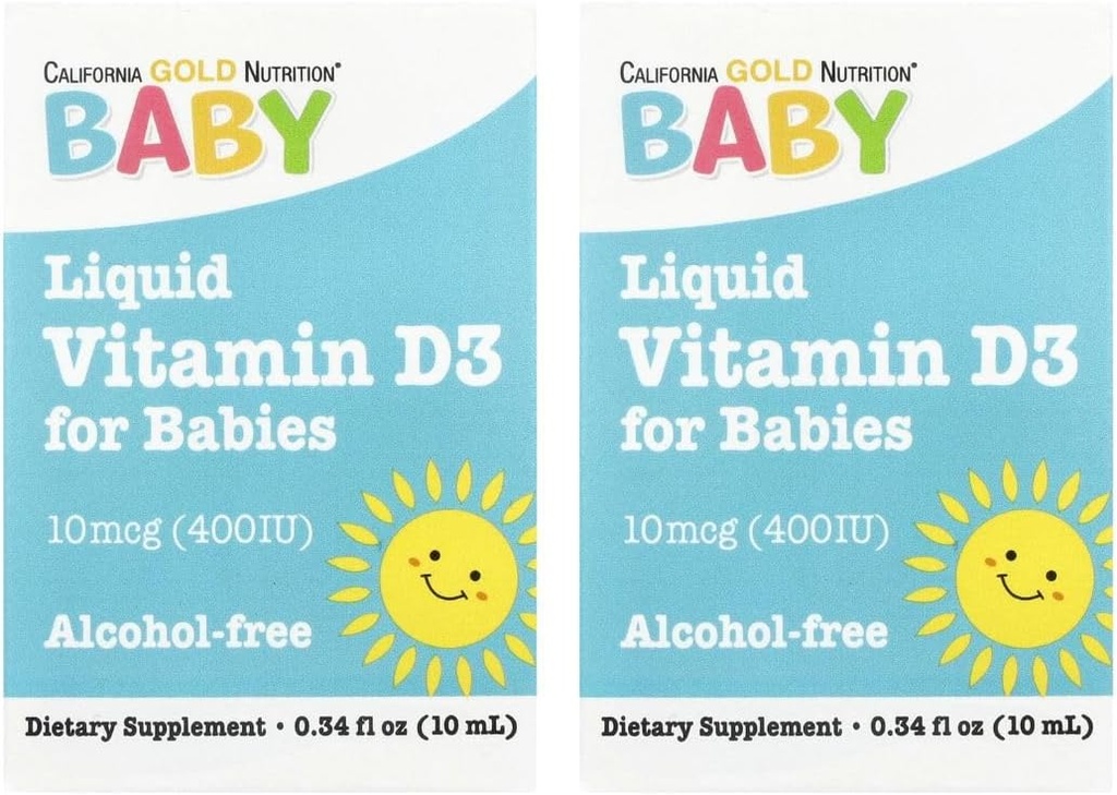 California Gold Nutrition Baby Vitamin D3 Liquid D3 Supplement for Babies, Vegetarian Friendly - Developmental Support - Alcohol &amp; Gluten Free, Non-GMO - 10 mcg (400 UI) - 0.34 fl oz (10 ml), 2