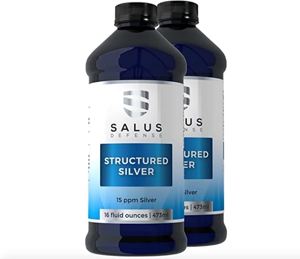 Líquido de plata estructurada - Suplemento de soporte diario con 15ppm Tecnología de plata estructurada avanzada - Todo natural sin aditivos - 16 botella de onza (2 Pack)