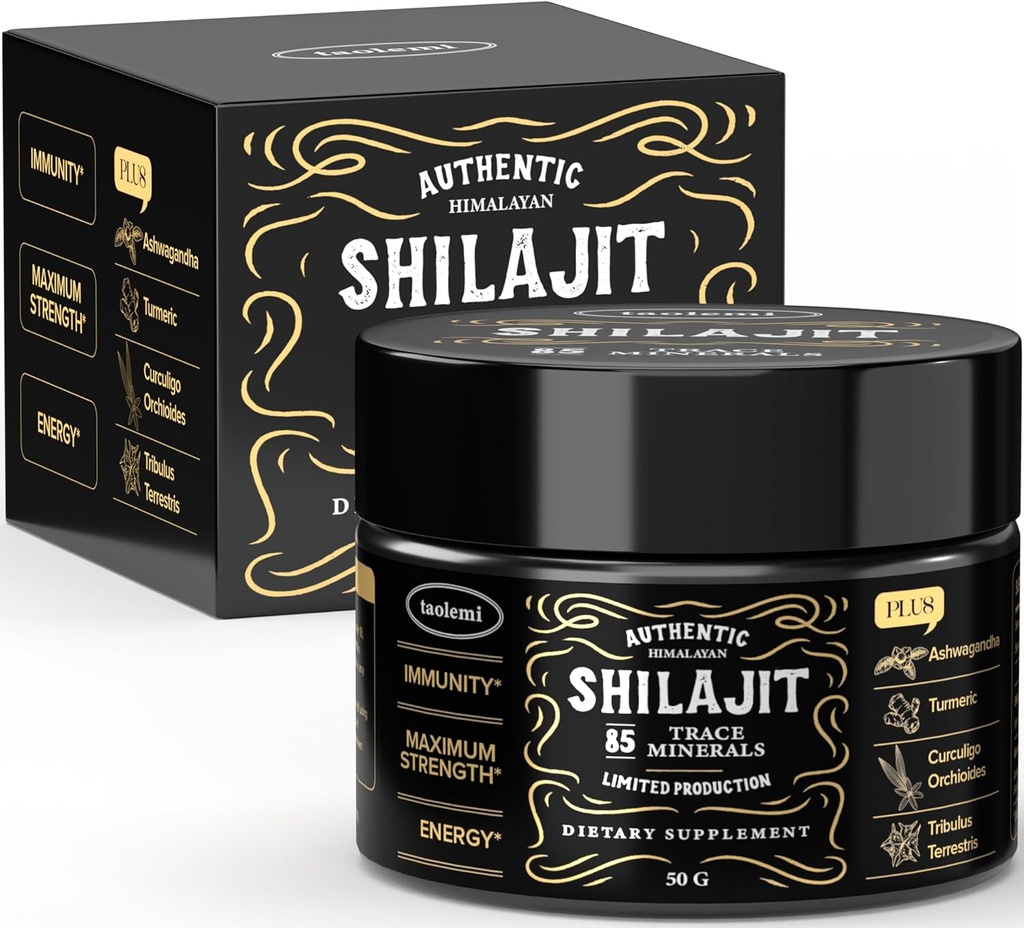 Shilajit Puro Himalaya Orgánica, Taolemi 50g Jar Natural Shilajit Resin for Men ' Women, 85+ Trace Minerals & Fulvic Acid, Puro Himalayan Extract, Natural Energy and Vitality Enhancer, 800MG, 62.5 Ser