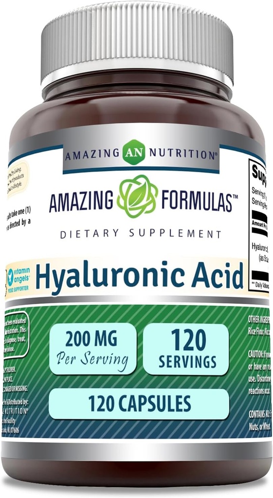 Amazing Formulas Hyaluronic Acid Supplement TEN 200 Mg Por Serving TEN 120 Capsules ← No-GMO TEN Gluten Free TEN Made in USA