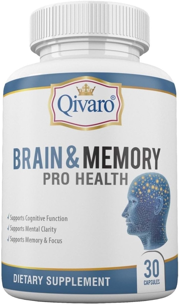 Brain & Memory Pro Health - Apoyo natural para la función cognitiva - Suplemento de memoria para la salud cerebral - Vegan y no GMO - Hecho en EE.UU. - 30 cápsulas