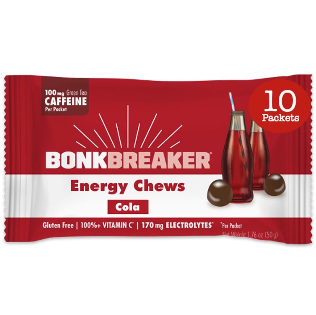 Bono Breaker Energy Chews, Ingredientes libres de lácteos para proporcionar energía rápida y foco, 1 caja de 10 paquetes, Cola
