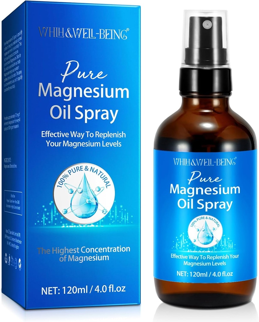 Espray de magnesio, Puro Aceite de Magnesio Natural en Botella de vidrio, Fácil de absorber y Usar 120 ml