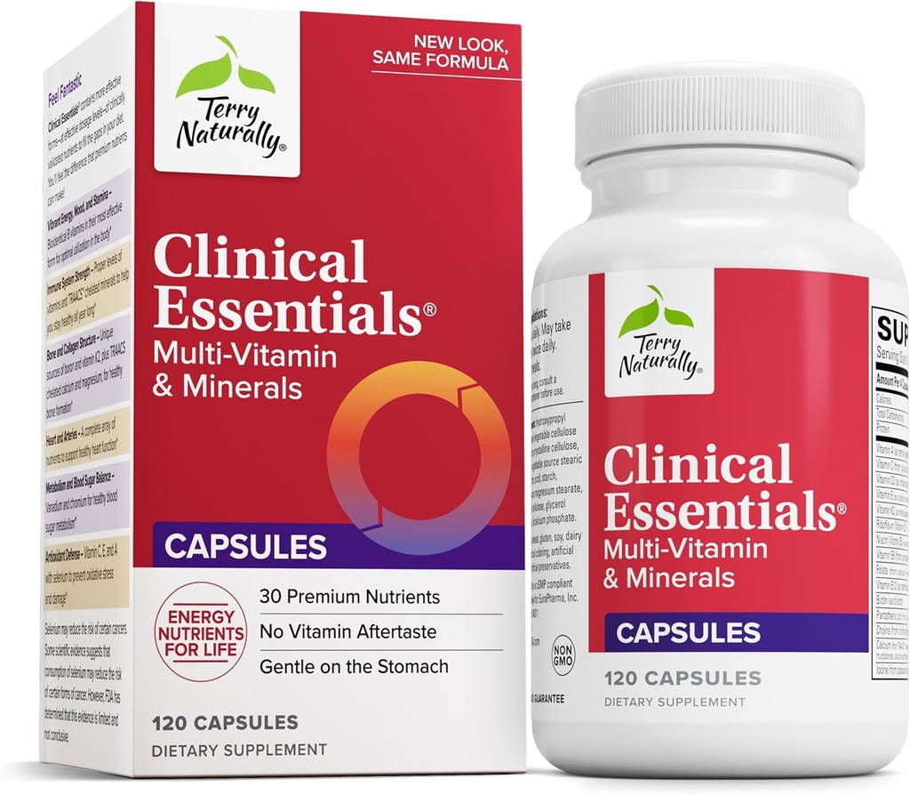 Terry Naturalmente Esenciales Clínicas - Suplemento de la Ayuda Bone, Cardiovascular & Immune Health - Suplemento con Minerales Chelated - Suplemento con B-Vitamins &amp; Vitamina C - 120 cápsulas