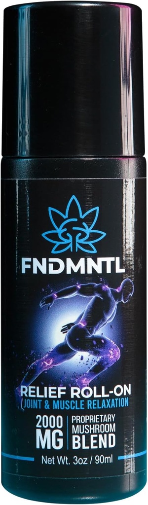 FNDMNTL Relief Roll-On with 2000mg Funal Mushroom Blend for Joint &amp; Muscle Relaxation, No Mess Applicator, 3oz