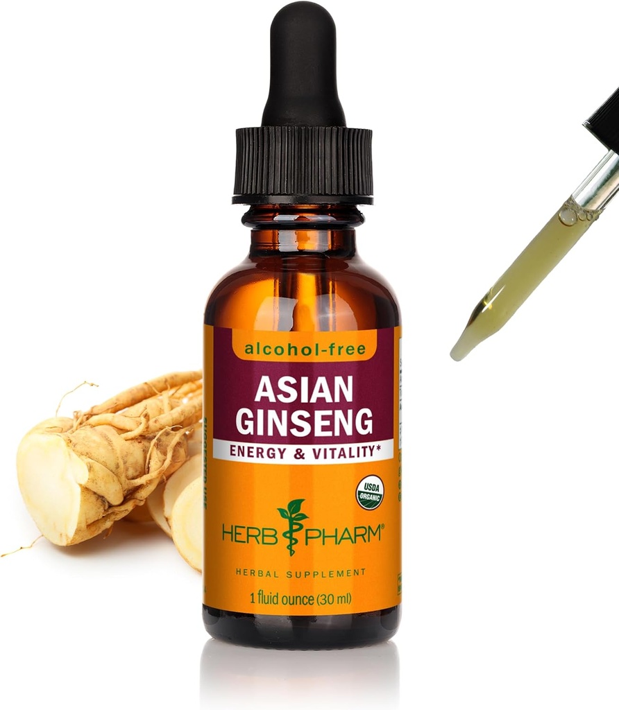 Herb Pharm Asian (Panax) Ginseng Glicérite líquido para energía y resistencia, Glicérite libre de alcohol, 1 Oz