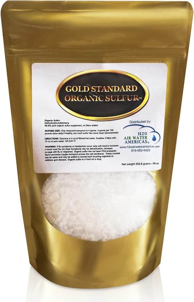Cristales de azufre Orgánica Estándar de Oro 1lb - 99,9% Puro MSM - Alta pureza MSM Suplemento Polvo - Grandes Flakes Granulares - 3er Parte testado para la pureza