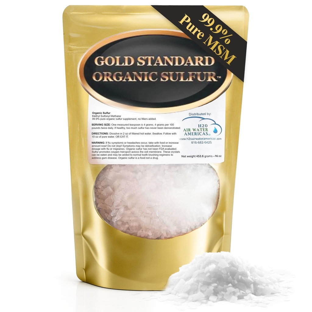 Cristales de azufre Orgánica Estándar de Oro 1lb - 99,9% Puro MSM - Alta pureza MSM Suplemento Polvo - Grandes Flakes Granulares - 3er Parte testado para la pureza