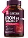 Iron Supplement for Women Men, High Potency Iron 65mg with Vitamin C 250mg, Stomach Friendly Iron Pills for Red Blood Cell & Immune Support, Vegan, Non-GMO & Gluten Free, 60 Tablets