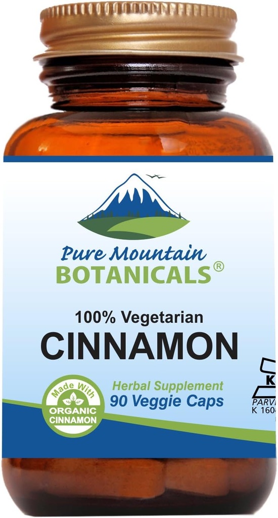 Pure Mountain Botanicals Cinnamon Capsules - Kosher Vegan Pills con 1000 mg de Orgánico Cassia Cinammon Bark Suplemento