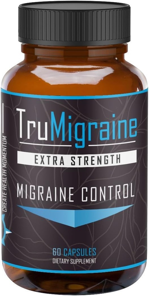 TruMigraine Relief & Prevention | All Natural Migraine Supplements for Headache Relief | Ingredients: Riboflavin, Feverfew, Paraben Free Butterbur, & Ginkgo Biloba | 60 Veggie Capsules,