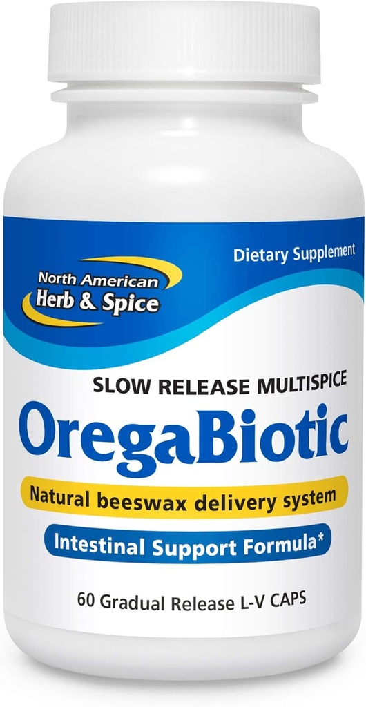 Herb &amp; Spice OregaBiotic - 60 cápsulas - Sistema inmunitario &amp; soporte digestivo - Peluquería, Esquía &amp; Salud de uñas - Aceite de semillas negras, aceite de comino, aceite de orégano, aceite de salvia - No GMO - 30 servicios totales