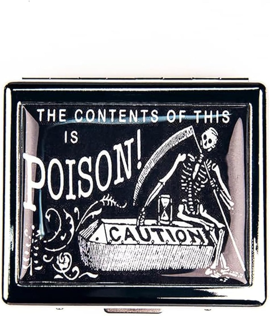 Vintage Poison Caution 7 Days Chromed Shiny Silver Pill Organizer with Mirror Inside Has 8 Compartments Separados Rectangle 7 Days Pill Box Pill Case