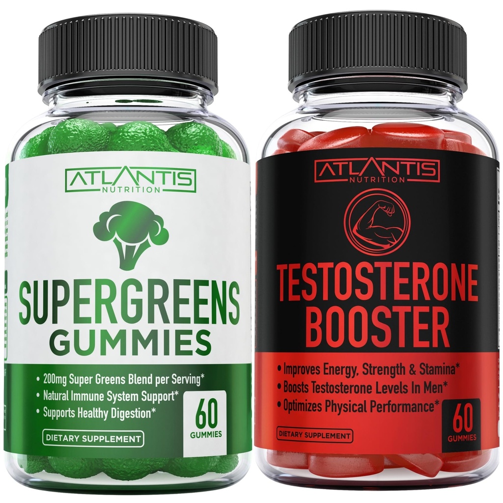 Atlantis Nutrition Supergreens 60 Gummies + testosterona Booster 2-Pack (120 Gummies)
