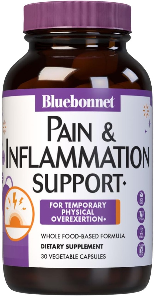 Bluebonnet Nutrition Pain &amp; Inflammation Support, for Temporary Physical Overexertion*, Non-GMO, Vegan, Kosher Certified, Gluten-Free, Soy-Free, Dairy-Free, 30 Vegetable Capsules, 30 Servings