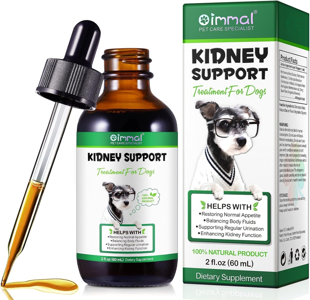 Apoyo al riñón para perros - Suplemento de Apoyo al Riñón, Apoyo al Inmuno, Función de Salud del Riñón, Suplemento Natural Herbal (2 Fl Oz)