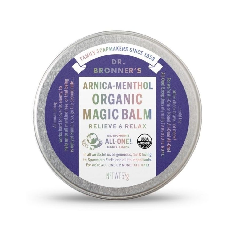 Dr. Bronner's - Organic Magic Balm (Arnica-Menthol, 2 Ounce) - Hecho con Beeswax Orgánica y Aceite de cáñamo Orgánico, Alivia y Relájate Musculos y Achy Joints, hidrata y calma la piel seca