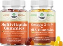 Bundle of Multivitamin Gummies - Halal Multivitamin Gummy with B12 Biotin Zinc & Vitamin D and Vegetarian Omega 3 6 9 DHA Gummies for Brain Bone Heart Health and Joint Support - Burpless Fish Free