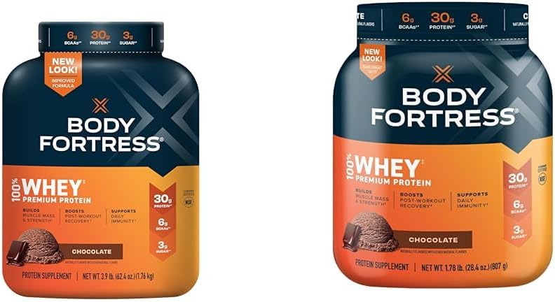 Fortaleza Corporal 100% Whey, Polvo Protein Premium, Chocolate, 3.9lbs (Packaging May Vary) & 100% Whey, Polvo Protein Premium, Chocolate, 1.78lbs (Packaging May Vary)
