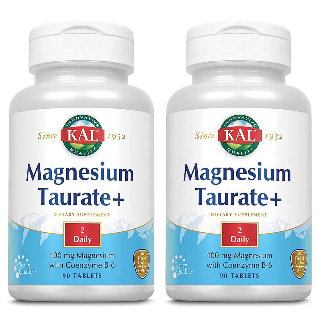 KAL Magnesium Taurate Plus 400mg w/Coenzyme B6 ← Altamente Bioavailable, Chelated, Vegan  habit for Normal Nerve, Función muscular y Salud del Corazón