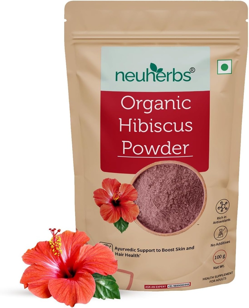 Organic Hibiscus Powder for Women & Men (100 gm, Pack of 1) | Ayurvedic Care to Boost Skin & Hair Health | 100% Natural & Vegan Friendly | Rich in Antioxident & Vitamin C | No Additives