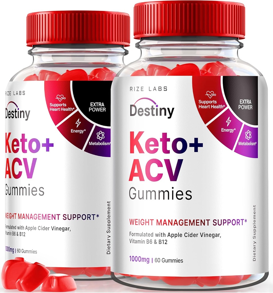 laboratorios rize (Pack of 2 Destiny Keto+ACV Gummies for Advanced Weight Loss, Formulado con Apple Cider Vinegar, Vitamina B6 &amp; B12 (120 Gummies)