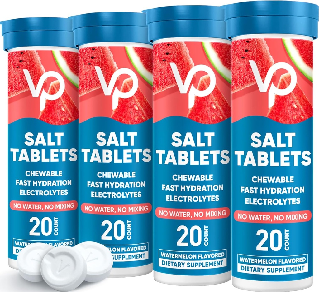 Venture Pal Chewable Electrolyte Tablets, 80 Cuenta Fast-Dissolve Sugar-Free Stick Salt Tablets - Variety Pack for Rapid Hydration, Outdoor Running, Hiking, Sports ← Keto & Vegan Friendly ← 4 Pack