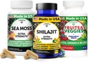 Lunakai EE.UU. Fabricado 3-en-1 Suplemento paquete cápsula – Shilajit, Irish Sea Moss " Superfood Fruits and Veggies