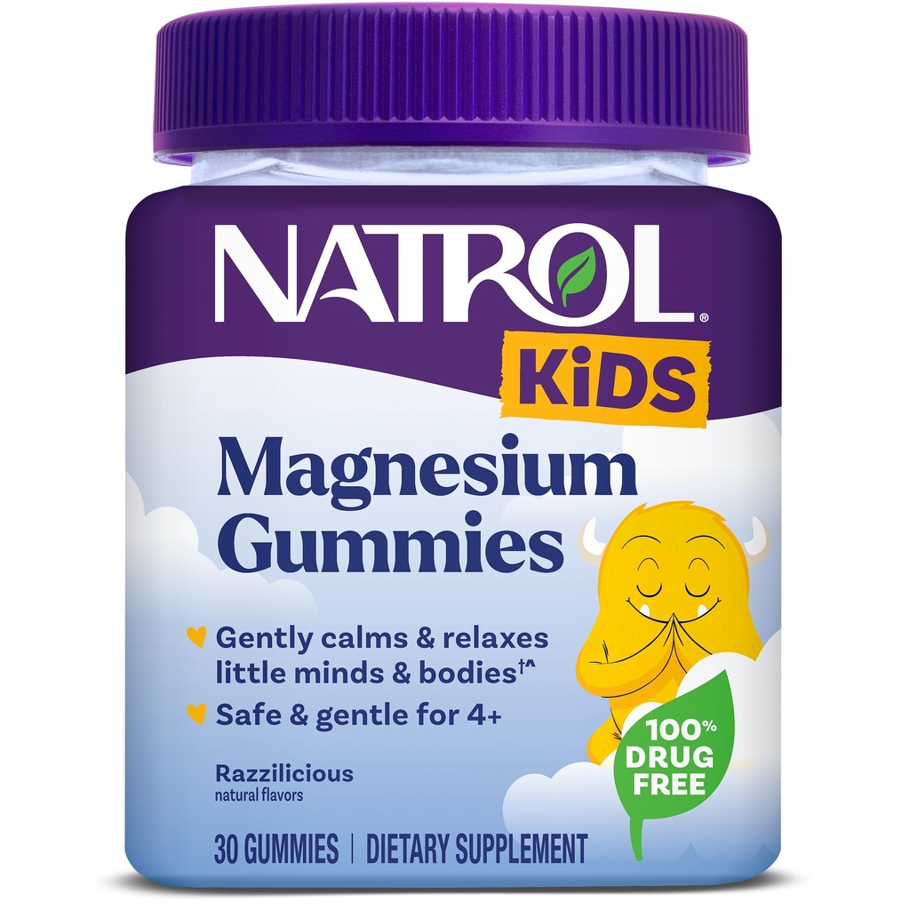 Natrol Kids Magnesium Citrate Gummies, Gently Calm and Relax Little Minds and Bodies, Plus Support Healthy Muscle Relaxation and Function, 30 Razzilicious Gummies, Hasta 30 Day Supply