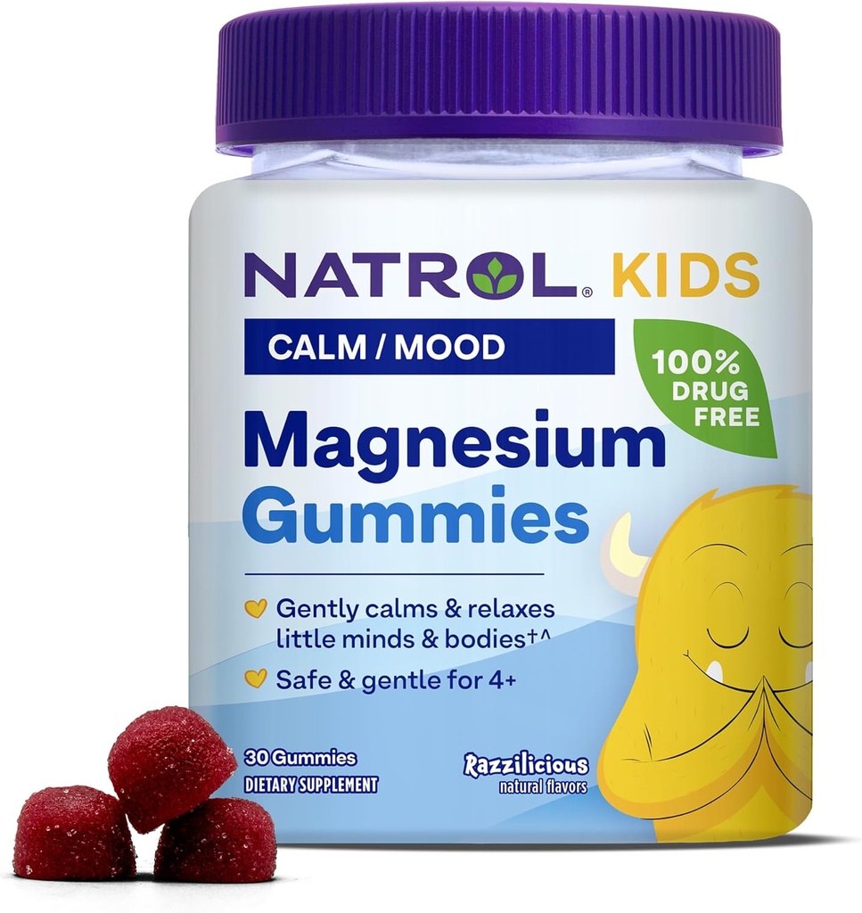 Natrol Kids Magnesium Citrate Gummies, Gently Calm and Relax Little Minds and Bodies, Plus Support Healthy Muscle Relaxation and Function, 30 Razzilicious Gummies, Hasta 30 Day Supply